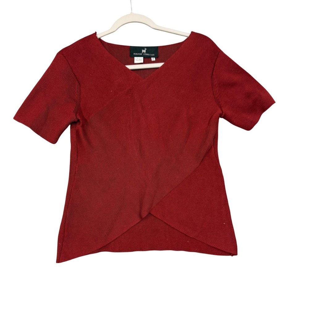 Peruvian Connection Sweater Womens Medium Red Wrap V Neck Pima Cotton Knit Top